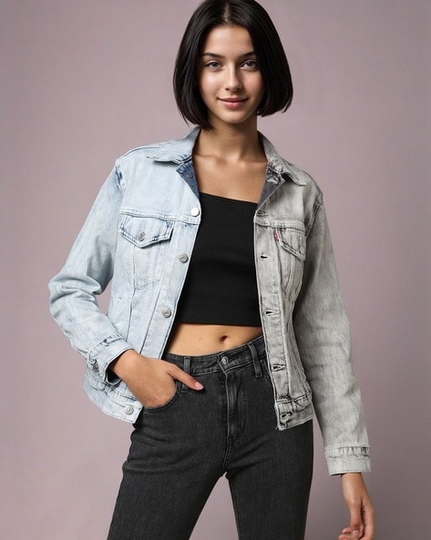 Levi's Ex Boyfriend Women's Hybrid Denim Trucker Jacket-Color Two Minds med  wash | eBay