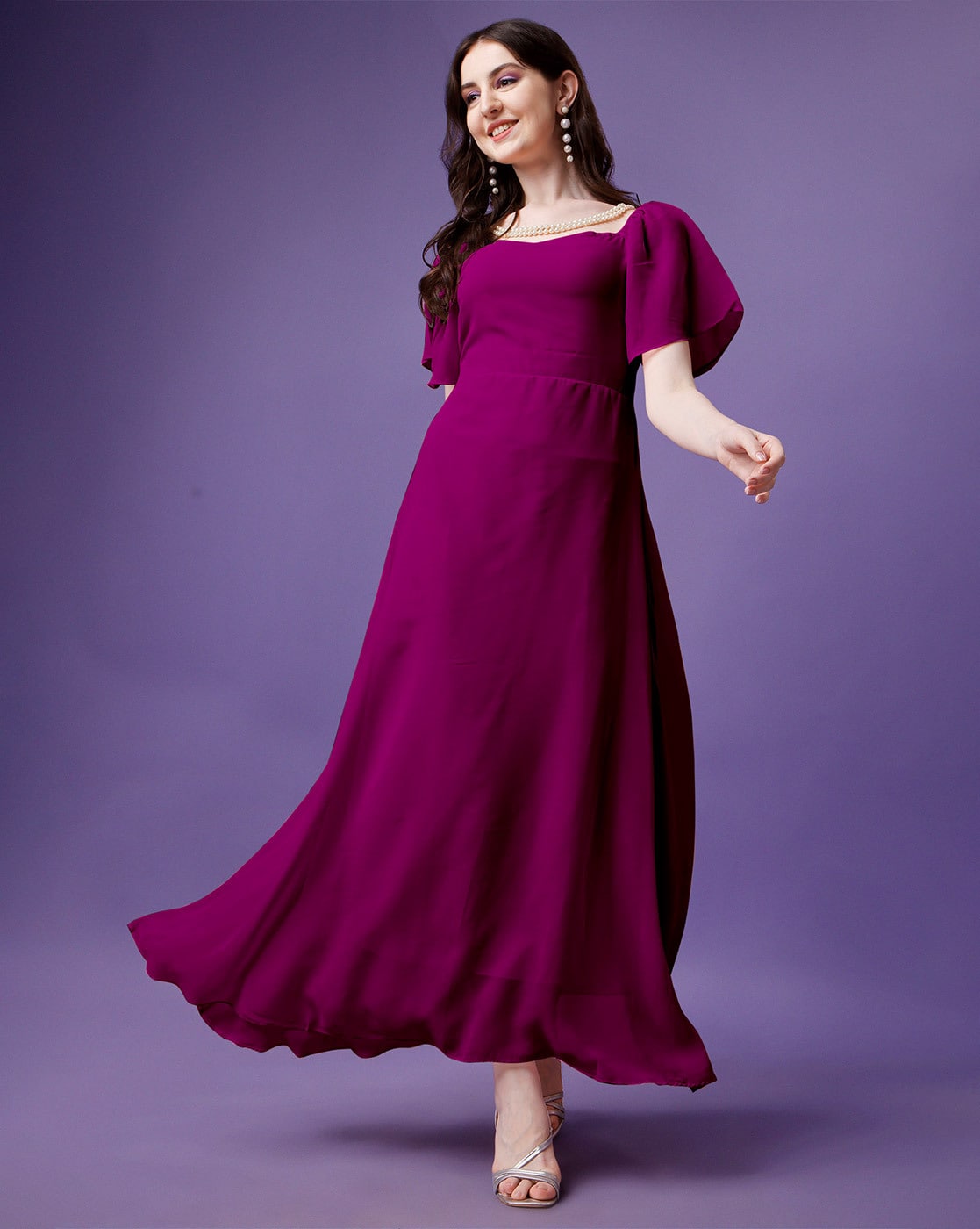 Soft Embroidered Magenta Color Readymade Party Style Gown