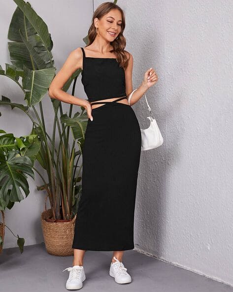 KOTTY Women Square-Neck 2-Piece Co-Ord Set