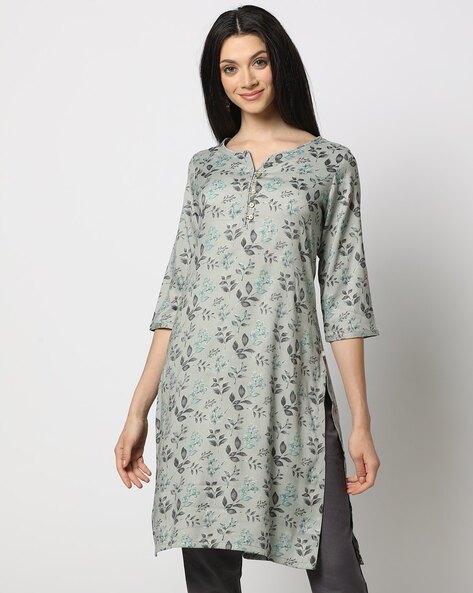 Women Leaf Print Straight Kurta