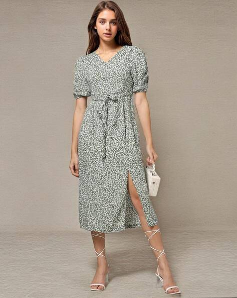 JDY BY ONLY Floral Print A-line Dress with Tie-Up
