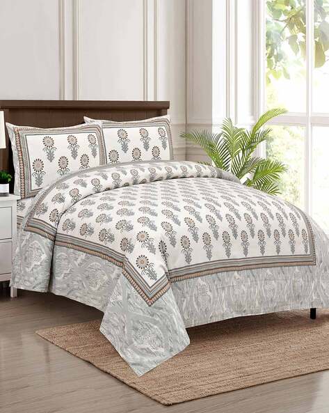 Jaipur Fabric 150 GSM Floral Print Double Bedsheet with Pillow Covers
