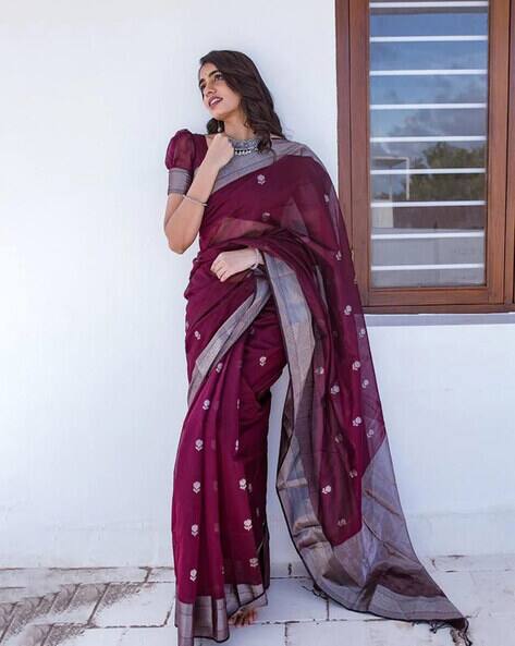 Shatayu Women Floral Print Kanjeevaram Saree with Tassels