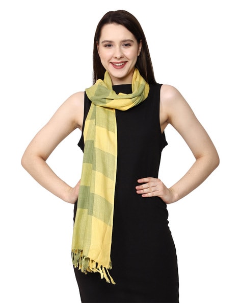 Striped Cotton Handloom Stole with Tassels Price in India