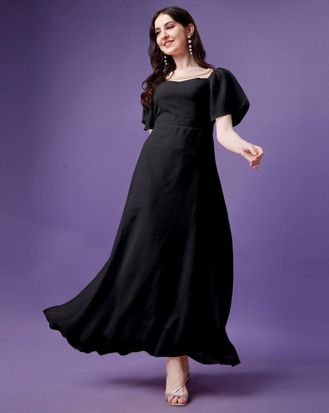 Buy FOXDX Women Women Maxi Gown (Medium, Black) at Amazon.in