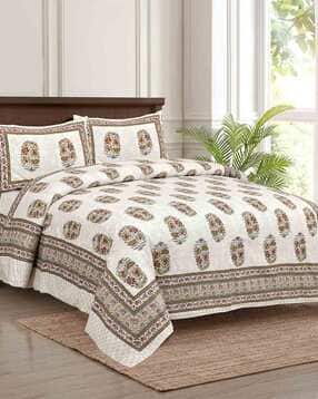 jaipur fabric 150 GSM Floral Print Double Bedsheet with Pillow Covers-picture-51