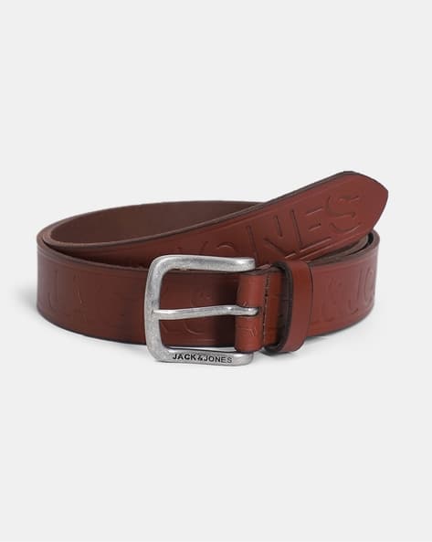 Brown Belt Jack And Jones Leather Belt Men Logo Embossed Slim Belt