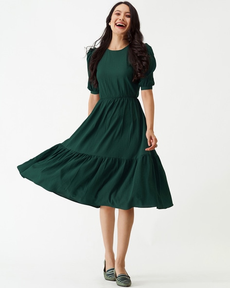 Green Wrap Top Belted Short Sleeve Plisse Midi Dress – AX Paris