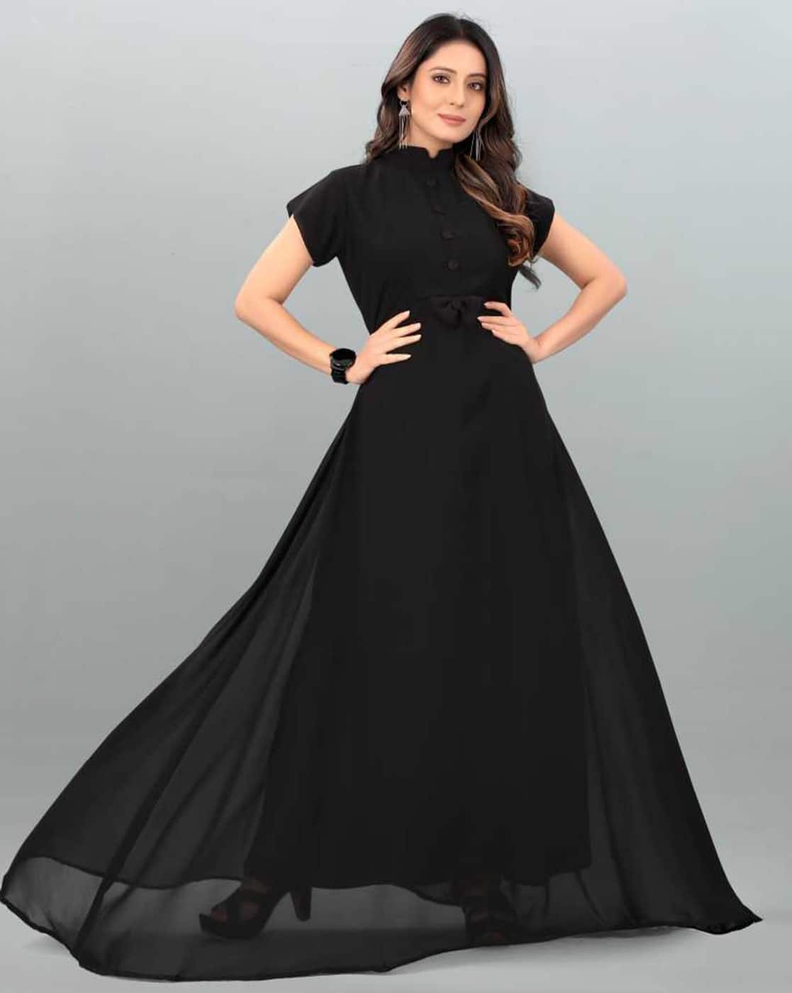 Women Gown Dress with Bow Applique