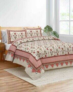 jaipur fabric 150 GSM Floral Print Double Bedsheet with Pillow Covers-picture-31