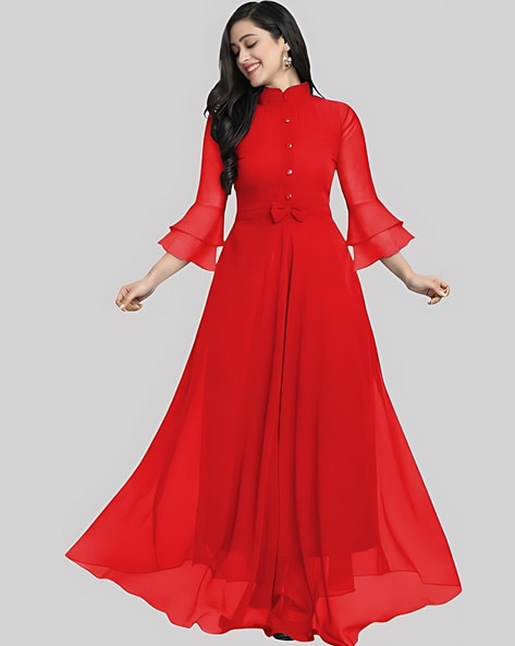 Traditional Look Red Gown With Printed Dupatta India Facy Lace Work  Beautiful | eBay