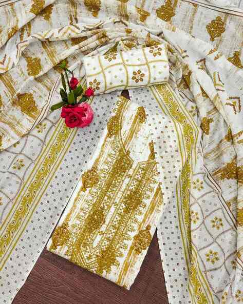 Embroidered 3-Piece Unstitched Dress Material Price in India