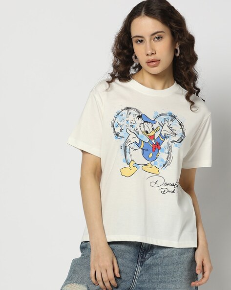 Women Donald Duck Print Boxy Fit Crew-Neck T-Shirt
