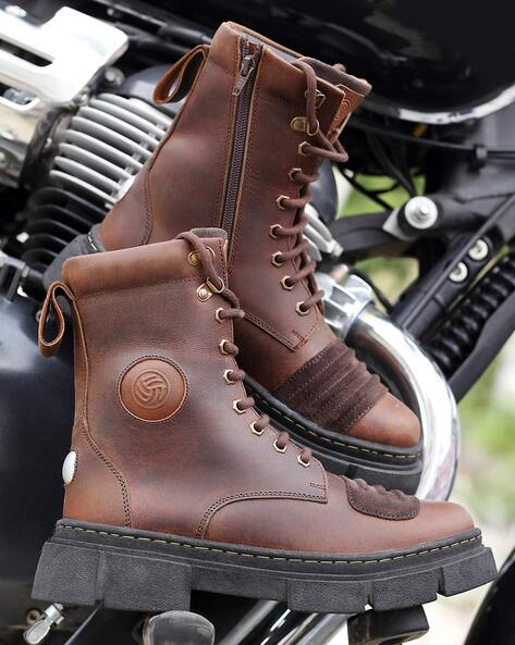 Men Genuine Leather Mid Calf Length Combat Boots