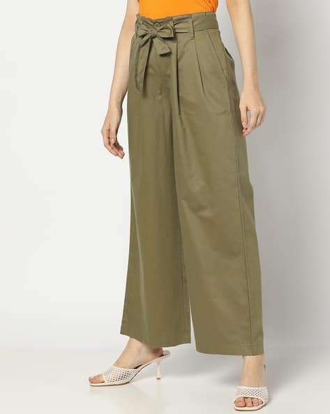 HAWT Women Double-Pleated Relaxed Fit Paper Bag Waist Trousers