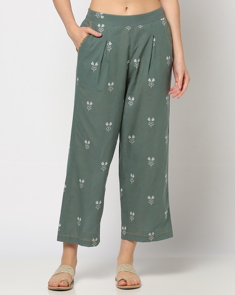 Women Floral Woven Pleated Pants Price in India