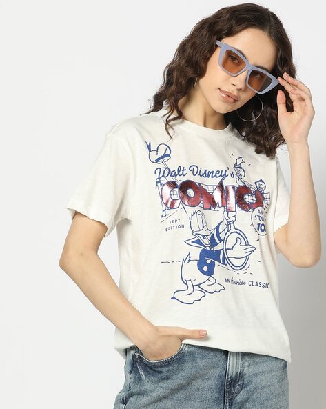 Women Printed Boxy Fit Crew-Neck T-Shirt
