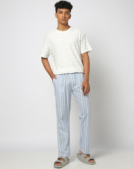 Men Striped Cotton Pyjamas with Insert Pockets