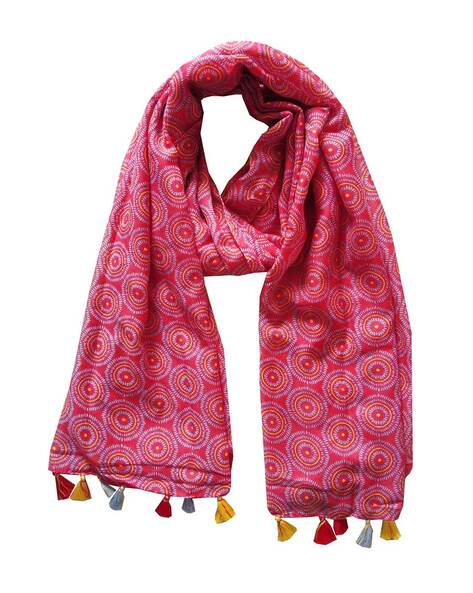 Women Geometric Print Scarf with Tassels Price in India