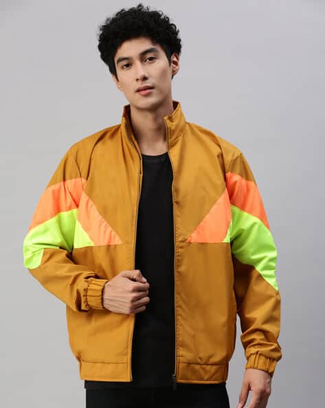Khaki Bomber Jacket Ajio Men Colourblock Slim Fit Bomber Jacket