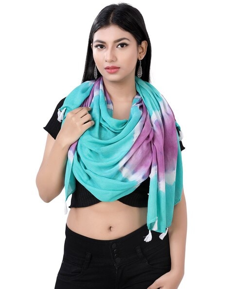 Women Tie & Dye Scarf with Tassels Price in India