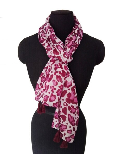 Women Leopard Print Scarf with Tassels Price in India