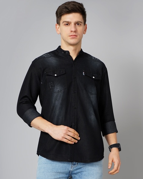 Men Light Washed Regular Fit Denim Shirt