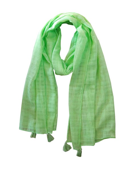Women Checked Scarf with Tassels