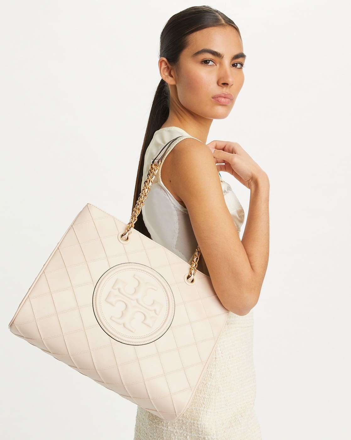 Buy Tory Burch Fleming Soft Chain Large Tote Pink Color Women