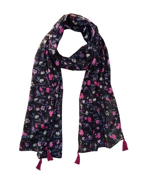 Women Floral Print Scarf with Tassels Price in India