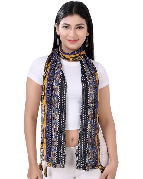 Women Aztec Printed Scarf with Tassels Price in India