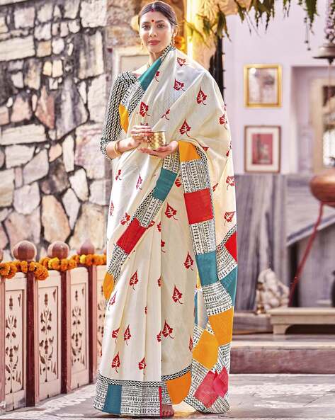 Women Leaf Print Bhagalpuri Silk Saree