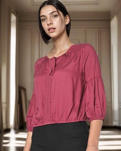 JDY BY ONLY Blouson Top with Lace Panel