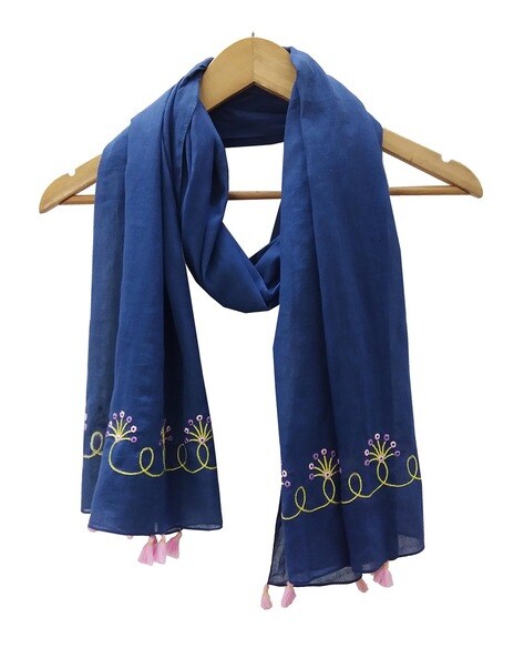 Women Embroidered Scarf with Tassels Price in India