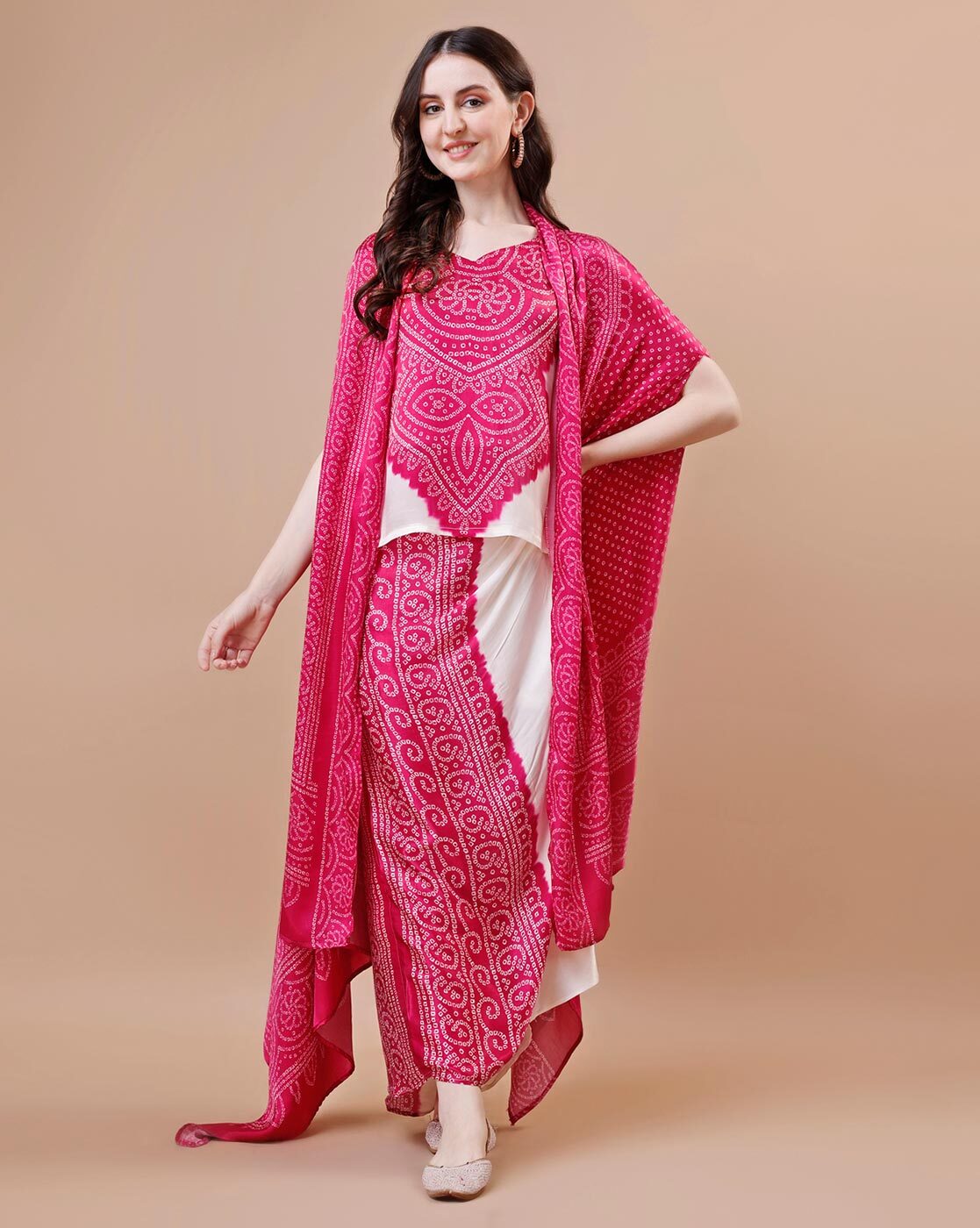 Women Bandhani Print Top & Skirt Co-Ord Set