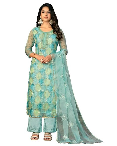 Embroidered 3-Piece Unstitched Dress Material Price in India