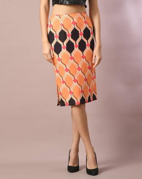 Myshka Women Printed Straight Skirt with Elastic Waist