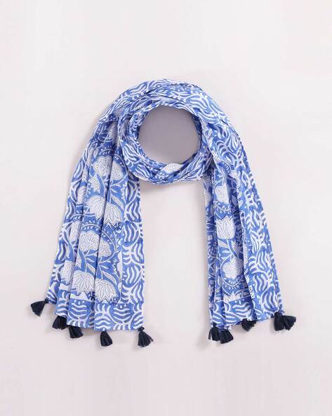 Women Floral Print Wrap Scarf with Tassels Price in India