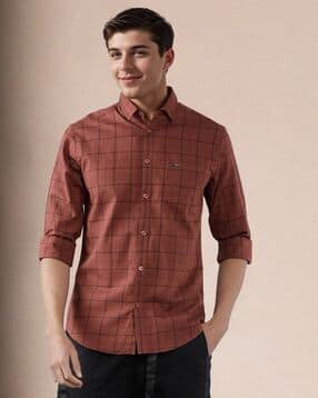 the indian garage co Men Checked Slim Fit Shirt with Patch Pocket-picture-44