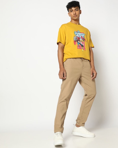 Men Regular Fit Flat-Front Chinos