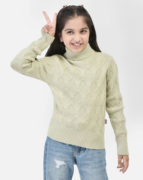 Girls Geometric Knit High Neck Pullover