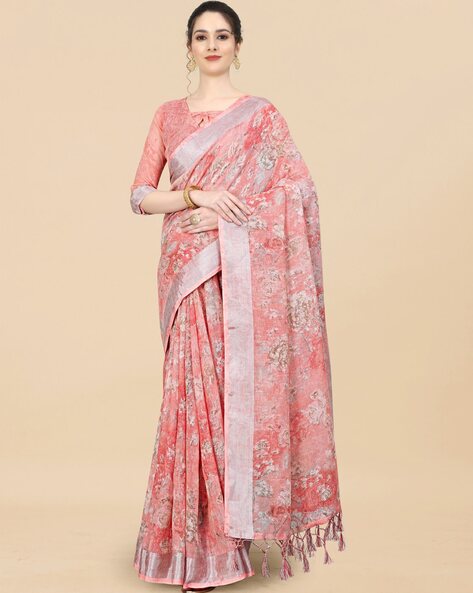 Party Wear Bengie Hand Block Bagh Print Linen Saree, With Blouse Piece, 6 m  at Rs 685 in Jaipur