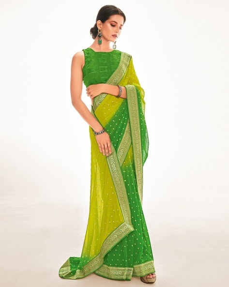 Green Color Foil Printed And Stone Work Dola Silk Saree – Yana Fab