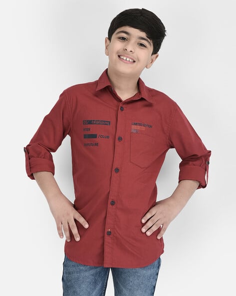 Brand Print Slim Fit Shirt with Patch Pocket