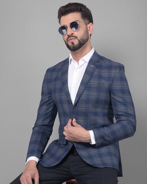 Navy blue check blazer best sale