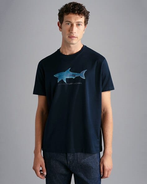 Shark Print Cotton Jersey Regular Fit T-Shirt