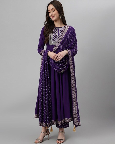 Bandhani Print Anarkali Kurta with Pants & Dupatta