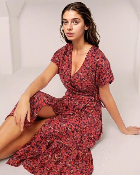 Floral Print Rose Print Wrap Dress Shop The Cami Angel Sleeve Faux