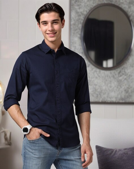 Buy Men Navy Classic Fit Print Full Sleeves Formal Shirt Online - 736907 |  Louis Philippe