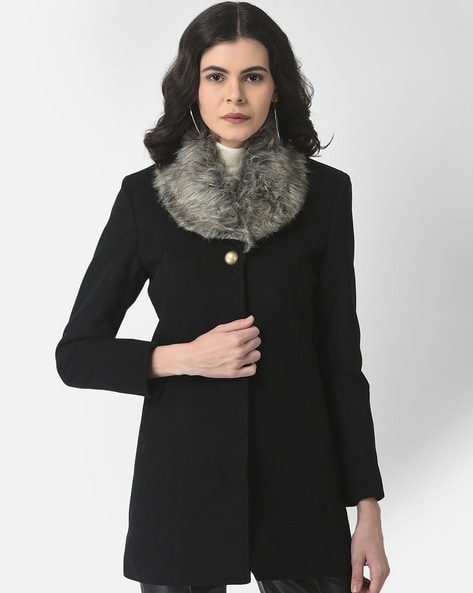 Trench Coat with Flux-Fur Collar